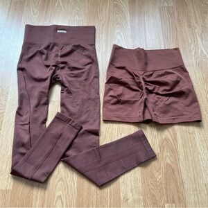 Brown workout shorts and leggings xs (122)